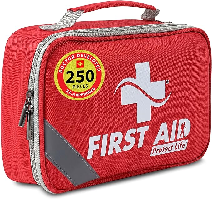 Protect Life First Aid Kit for Home & Business, 250 Pcs - Emergency Medical Kit for Camping & Hiking