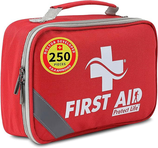 Protect Life First Aid Kit for Home & Business, 250 Pcs - Emergency Medical Kit for Camping & Hiking