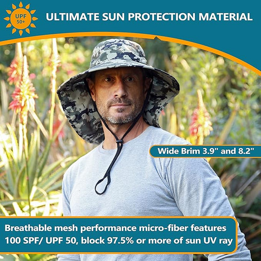 Solaris Sun Hat with Neck Flap, UPF 50 Sun Protection Lightweight Sun Cap for Men Women, Wide Brim Hat for Fishing Hiking