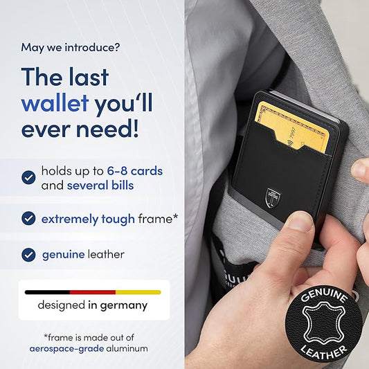 TRAVANDO Swype Slim Wallet for Men Metal RFID Blocking Mens Wallet Card Case (Real Leather Black)