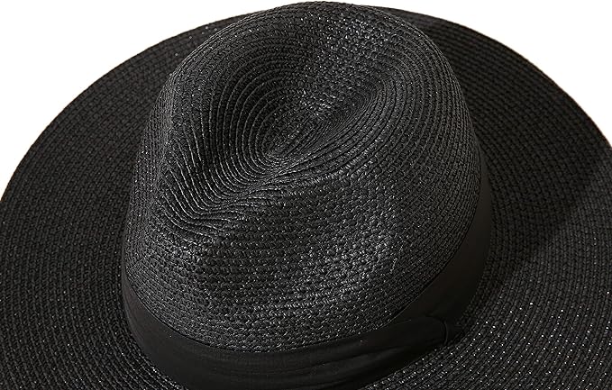 Lanzom Women Wide Brim Straw Panama Roll up Hat Fedora Beach Sun Hat UPF50+