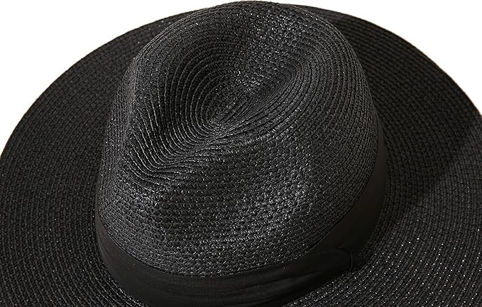 Lanzom Women Wide Brim Straw Panama Roll up Hat Fedora Beach Sun Hat UPF50+