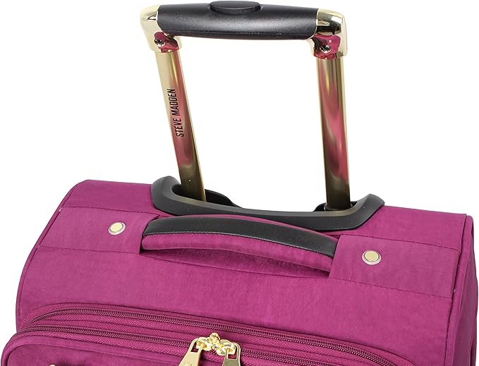 Steve Madden Designer Luggage - Checked Large 28 Inch Softside Suitcase - Expandable for Extra Packing Capacity - Lightweight Bag with Rolling Spinner Wheels (Peek-A-Boo Purple)