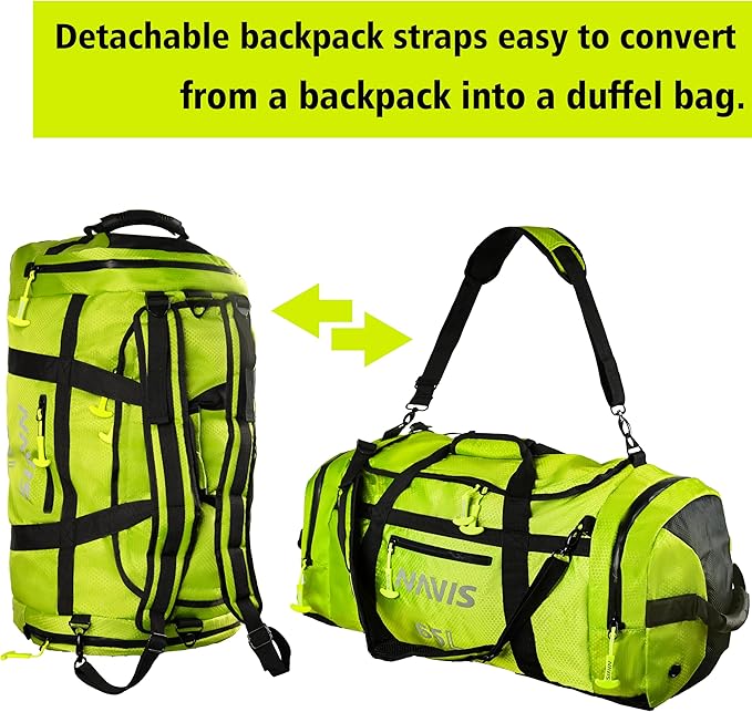 65L Sailing Bag Duffel - Waterproof Multi-Functional Dry Backpack with Wet/Dry Storage, 1680D Heavy Duty Nylon
