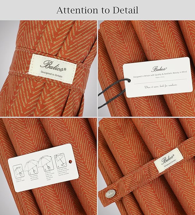 Balios Travel Folding Umbrella with Real Wood Handle Auto Open Close Vented Windproof Canopy - Designed in UK