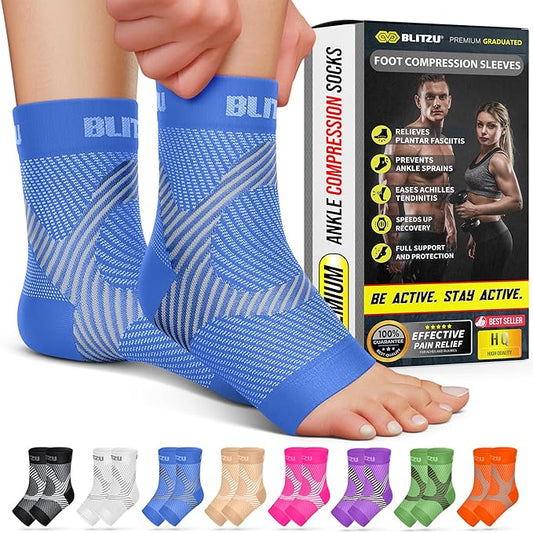 Compression Socks for Plantar Fasciitis, Achilles Tendonitis, Arthritis Relief, Ankle Brace Compression Sleeve with Foot Arch Support, Ankle Wrap for Women, Men, Swelling & Heel Pain Blue XXL