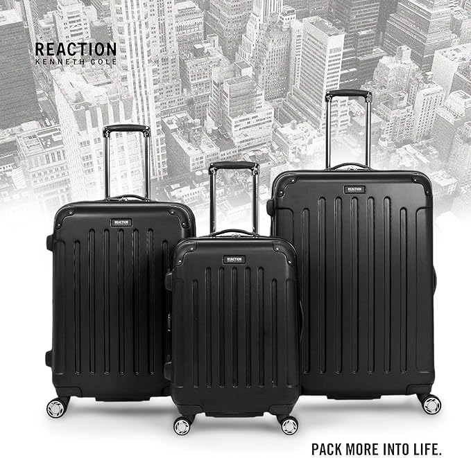 Kenneth Cole REACTION Renegade Luggage Expandable 8-Wheel Spinner Lightweight Hardside Suitcase, Black, 24-Inch Checked