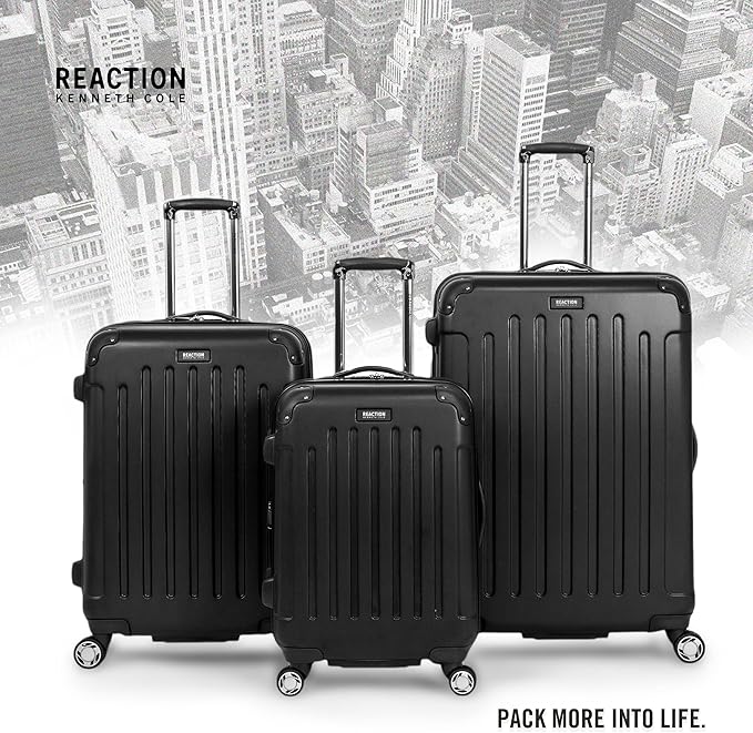 Kenneth Cole REACTION Renegade Luggage Expandable 8-Wheel Spinner Lightweight Hardside Suitcase, Black, 20-Inch Carry On