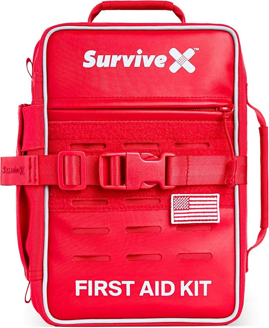 Large Pro First Aid Kit for Car, Travel & Home - Emergency Kit for Hiking, Camping, Backpacking and Outdoors - Includes Zip Stitch Wound Closure Strips