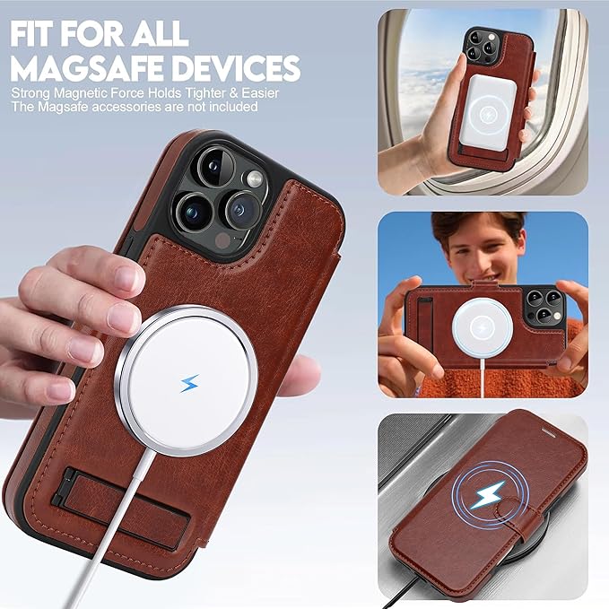 CIVICASE for iPhone 13 Pro Max Wallet Case with Stand,PU Leather Flip Credit Card Holder Slots (RFID Blocking),Compatible with Magsafe Magnetic Holder Phone Cover Women Men,Dark Brown