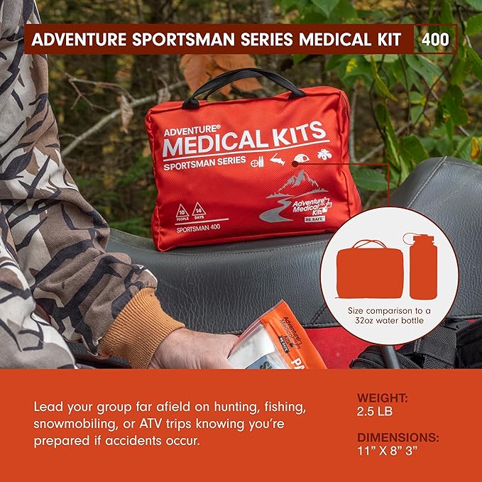 Adventure Medical Kits Sportsman Series Medical Kit - 400 - First Aid Kit for Camping, Hiking, Hunting & More - For 10 People for 14 Days - Includes Bandages, Medicine, Guide Book & More