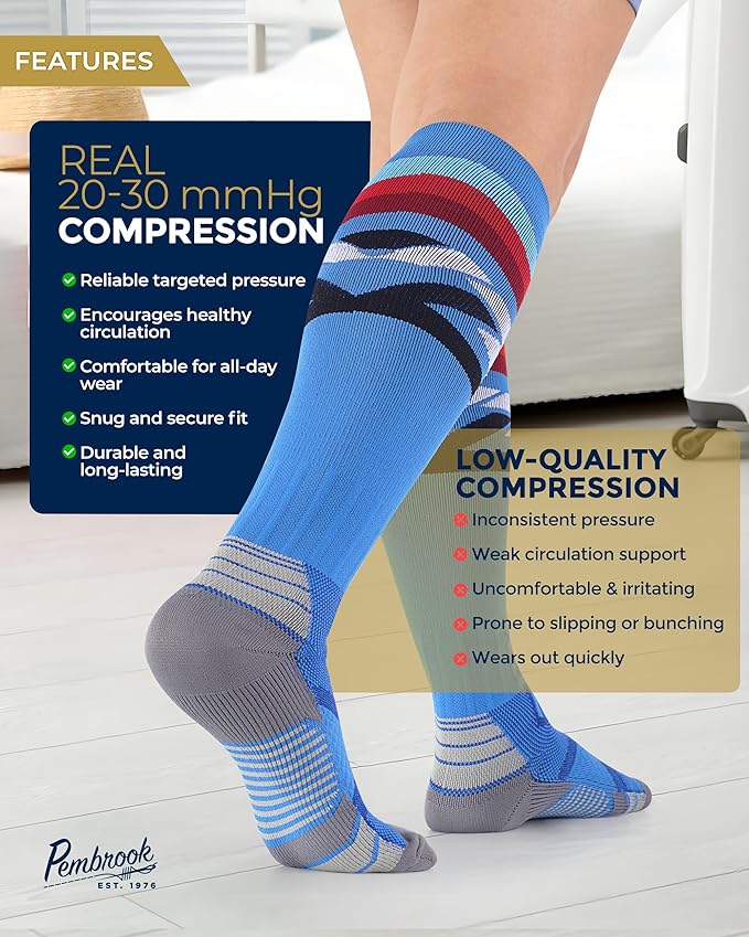 Pembrook 3 Pairs Compression Socks 20-30 mmHg - Compression Socks for Women and Men | Running, Athletic, Travel, Nurses
