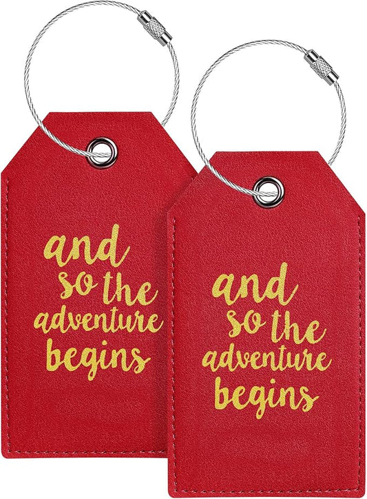 Luggage Tag & Initial Baggage Tags for Suitcases Leather Bag Tags for Backpacks Handbag School Instrument with Name ID Label Travel Essentials, Unique Fun Deep Red Personalized Luggage Tags 2 Pack