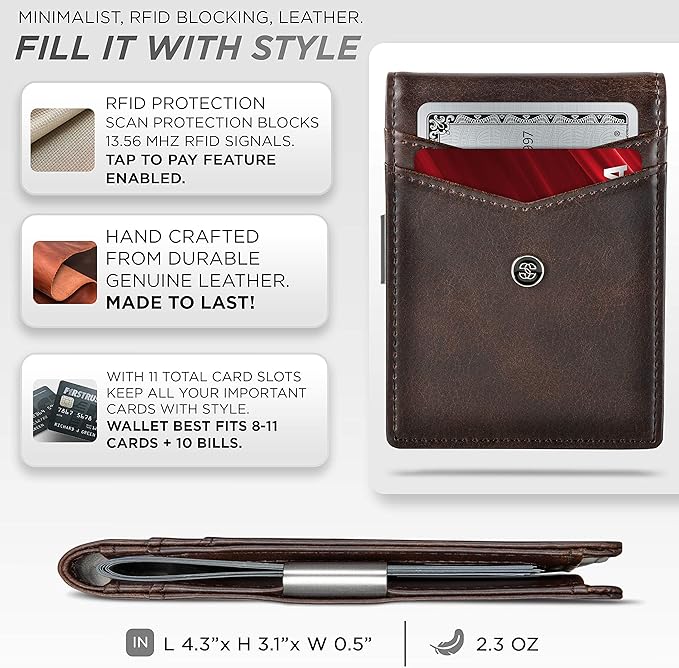 Suavell Slim Wallets for Men. Minimalist Bifold Wallet With Money Clip & ID Window. RFID Blocking Credit Card Holder Front Pocket Wallet, Gifts For Men - Husband Father On Birthday Anniversary.