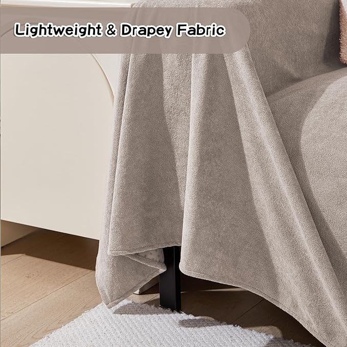 MEETSKY Couch Cover for 3 Cushion Sofa, Cat Scratch Proof Couch Protector Washable Sofa Covers Sectional Couch Covers for Dogs Soft L Shape Sofa Slipcover for Pets Kids, 91" x134”, Oat