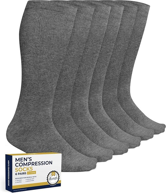 Pembrook Light Compression Socks for Men - 6 Pairs | 8-15 mmHg Graduated Compression Socks for Men 9-12 | Support Socks