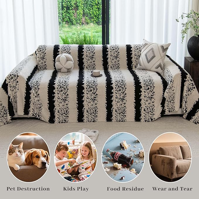 Sherpa Fleece Oversized Couch Cover for 3-4 Cushion Sofa, Black 71" x 150" - Pet Proof Sofa Covers Heavy Duty Scratch Resistant Pet Friendly Furniture Cover - Easy Install, Machine Washable