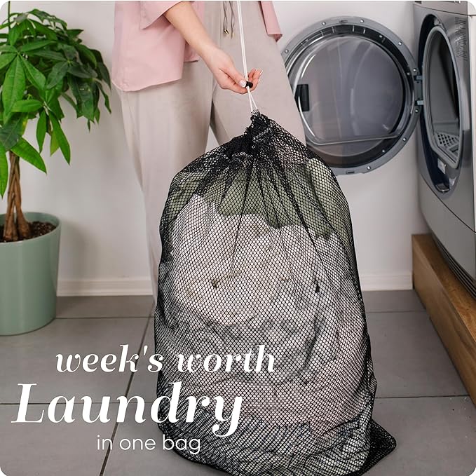 Handy Laundry Mesh XL Laundry Bag - Durable, Machine Washable with Secure Drawstring Closure - Perfect for College Dorms, Laundromats, Apartments (Black, Large 24" x 36")