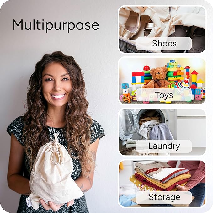 LEAFICO Reusable Produce Storage Bags - XX-Large 19x23 3 Pack - Breathable Muslin Fabric Sacks with Drawstrings – Dust-Proof Travel Cotton Bags for Laundry, Clothes, Purses