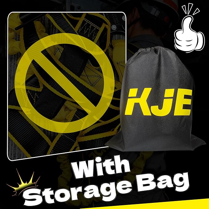 KJE Safety Harness Fall Protection Kit - Construction Roof Full Body Harness w/Detachable 6FT Shock Absorbing Lanyard & Snap Hook, ANSI/OSHA