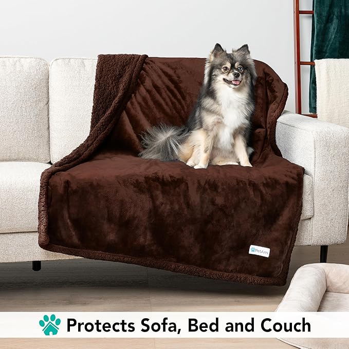 PetAmi Dog Blanket for Medium Large Dogs, Pet Bed Blanket Cat Puppy Kitten, Fleece Furniture Couch Cover Protector Sofa Car, Soft Sherpa Dog Throw Plush Reversible Washable, 40x60 Solid Brown