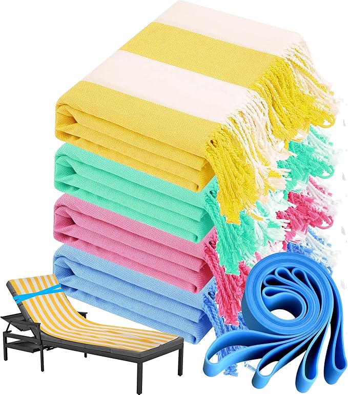 Genovega 4 Packs Oversized Turkish Beach Towels Thin Quick Dry Sand Free Pool Swim Bathing Towel Extra Large Travel Blanket Adult Essentials Accessories Summer Vacation Stripe