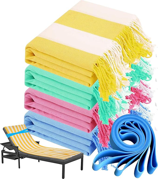 Genovega 4 Packs Oversized Turkish Beach Towels Thin Quick Dry Sand Free Pool Swim Bathing Towel Extra Large Travel Blanket Adult Essentials Accessories Summer Vacation Stripe