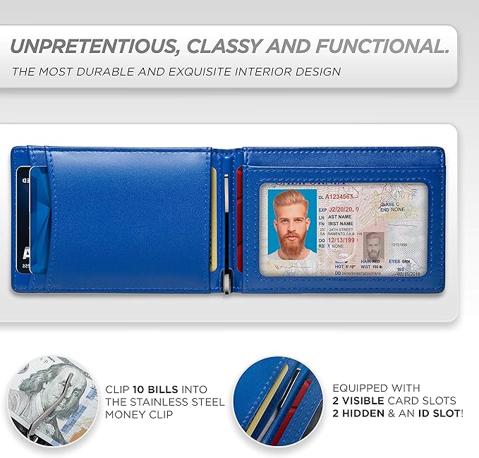 Suavell Slim Wallets for Men. RFID Money Clip Wallet, Slim Wallet, Thin Front Pocket Credit Card Wallet, Minimalist Bifold (Ocean Stone Pilot)