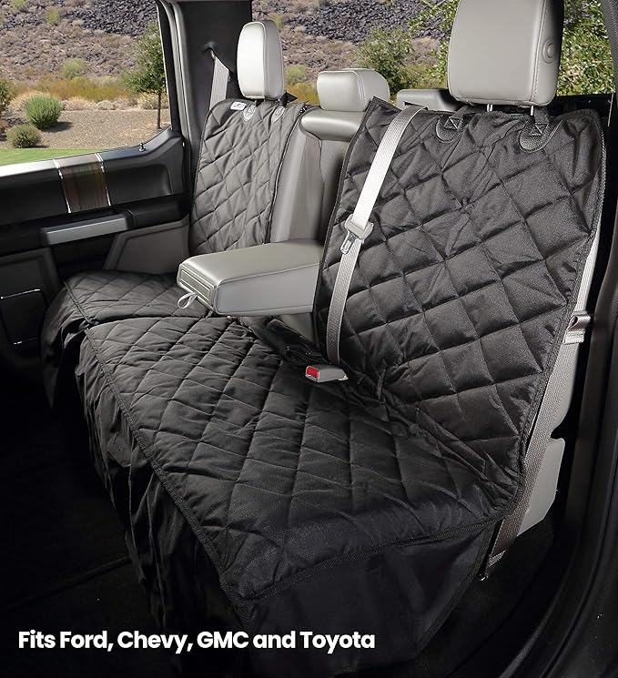4Knines Bench Seat Covers for Trucks with Dog Hammock & Split-Tech - Rear Seat Protector for Dogs Fits Full Size Crew Cab with Split Bench Seats - Waterproof Dog Seat Cover (Passenger Side, Camo)