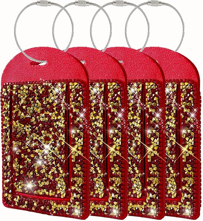 Glittering Red Diamond Luggage Tag - Sparkling Rhinestone, Bling Baggage Identifier for Suitcases & Handbags & Backpack - Stylish Travel Accessory, 4 Pcs