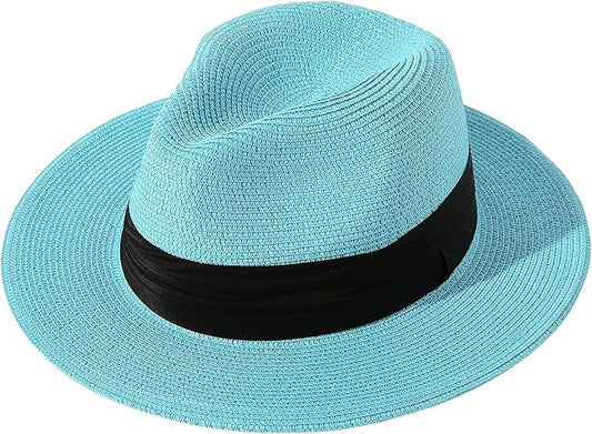 Lanzom Women Wide Brim Straw Panama Roll up Hat Fedora Beach Sun Hat UPF50+