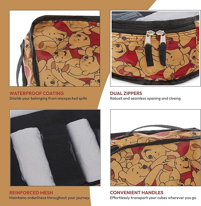 Disney Minnie Mickey Stitch Packing Cubes - Winnie the Pooh, Princess Cinderella, Cars, Toy Story 5 Piece Packing Cubes Compression - Travel Essential - Luggage Suitcase Organizer Set