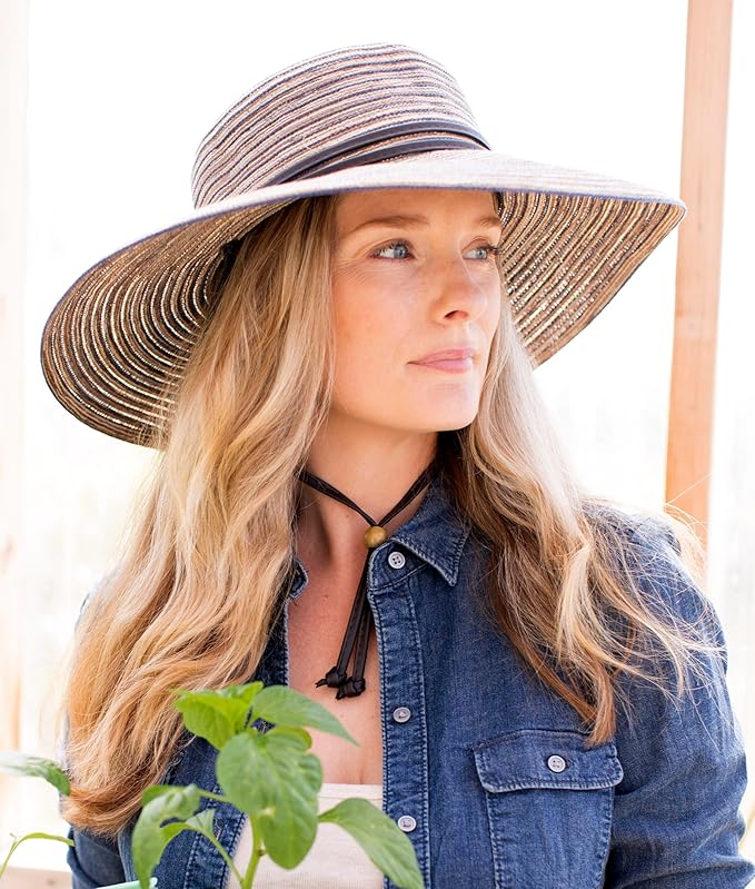 Sloggers Women's Wide Brim Braided Sun Hat with Wind Lanyard - UPF 50+ Maximum Sun Protection