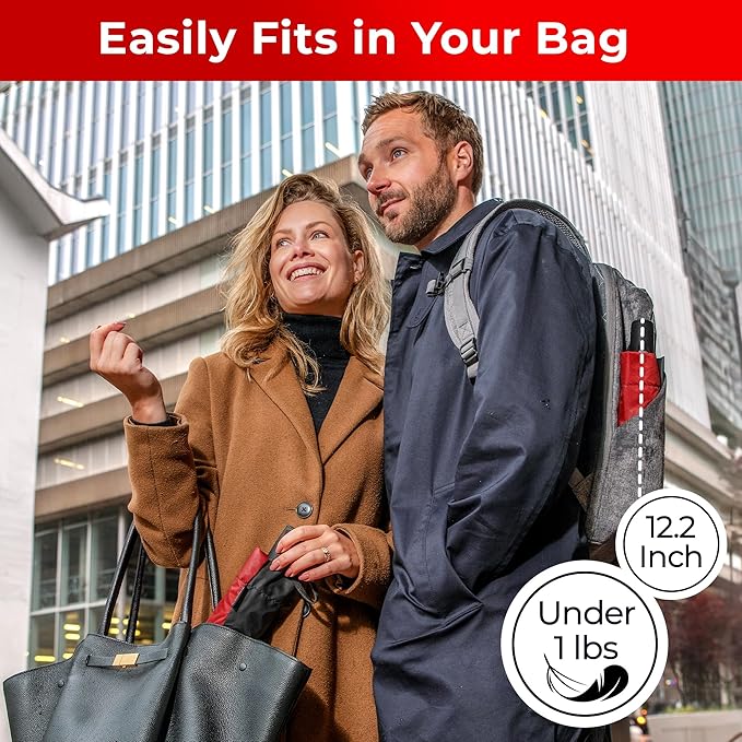 TUMELLA Flip-proof Inverted Travel Umbrella, Small Strong but Light Portable and Automatic Reverse Folding Rain Umbrella, Durable Premium Grip, Fits Car & Backpack