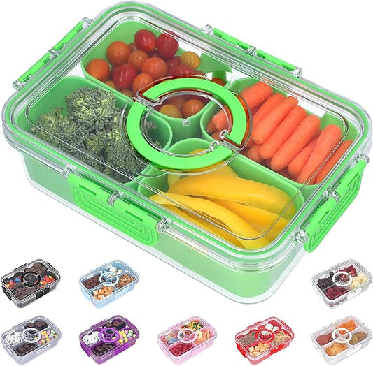Snackle Box Container with Lid- Travel Charcuterie Box with Handle - Organizer for Candy, Fruit, Nuts, Veggies, Snacks, Beach Essentials, Portable Lunch Box (Green, Small)