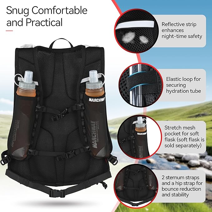 MARCHWAY Ultralight Hydration Backpack with 3L TPU Water Bladder, Sleek High-Capacity Day Pack for Cycling, Hiking, Running, Backpacking, Travel
