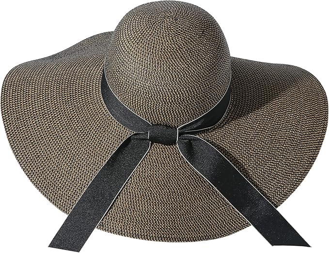 Lanzom Womens Wide Brim Straw Hat Big Floppy Foldable Roll up Cap Beach Sun Hat UPF 50+