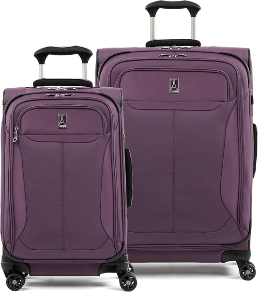 Travelpro Tourlite Softside 2-Piece Set, Expandable Luggage, 4 Spinner Wheels, Lightweight Suitcase, 21" Carry-On, 25" Checked Medium, Deep Purple