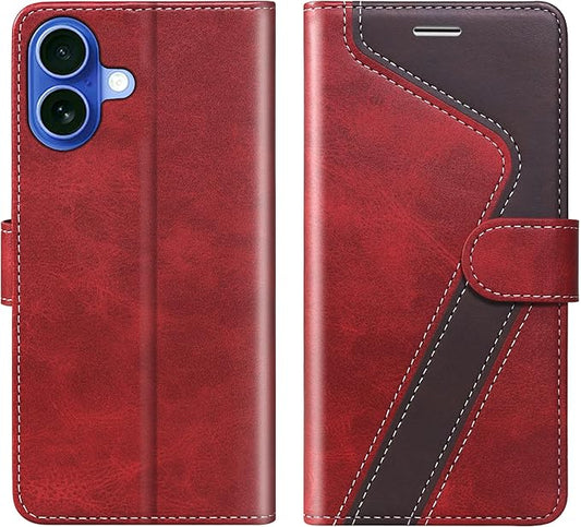 CIVICASE for iPhone 16 Wallet Case,PU Leather Flip Case RFID Blocking Credit Card Holder Folio Magnetic Stand TPU Shockproof Cover Compatible with iPhone 16, Red Brown