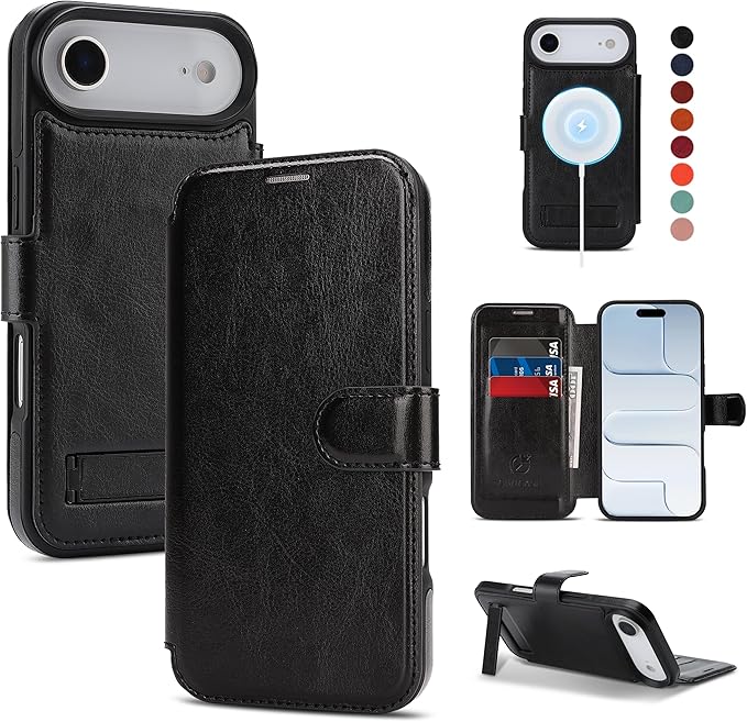 CIVICASE for iPhone Air Wallet Case with Stand,PU Leather Flip Credit Card Holder Slots (RFID Blocking),Compatible with Magsafe Magnetic Holder Phone Cover Women Men,Black