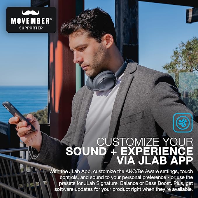 JLab JBuds Lux ANC Wireless Headphones, Graphite, Hybrid Active Noise Cancelling, Customizable Sound, Spatial Audio Compatible, Premium Over-Ear Bluetooth Headset