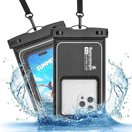 Waterproof Phone Pouch - 2 Pack IP68 Floating Waterproof Phone Case, Dry Bag Beach Cruise Essentials with Adjustable Lanyard for iPhone 16 Pro Max / 15 Pro / Galaxy S24 S23 (Black and Black)