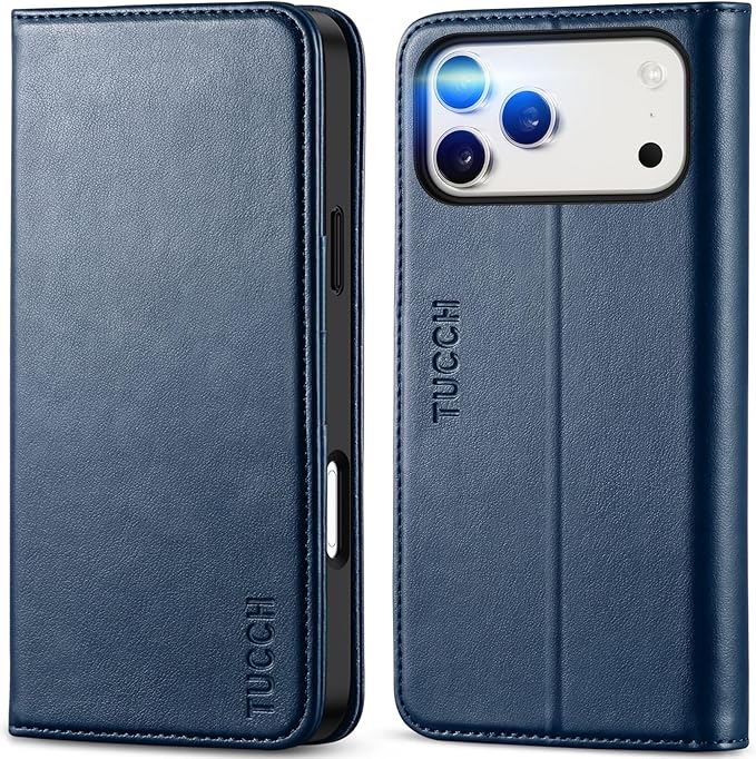 TUCCH Case Wallet for iPhone 17 Pro Max (6.9-Inch) 2025, 3 Card Slots | Kickstand | RFID Blocking | PU Leather | Protective Flip Folio Cover | TPU Shockproof Interior Shell | Deep Blue