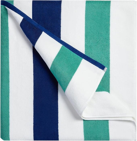 Cotton Oversized Beach Towel - Extra Large 40"X70" Plush Thick Pool Towel, XL Fluffy Stripe Beach Towels Teal Swimming Towel for Adults Mens Women (White Teal Blue)