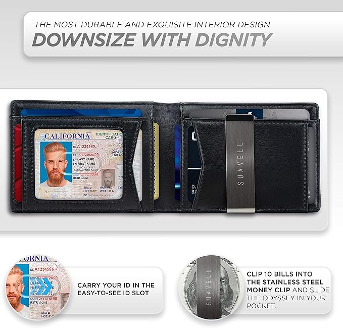 Suavell Slim Wallets for Men. Minimalist Bifold Wallet With Money Clip & ID Window. RFID Blocking Credit Card Holder Front Pocket Wallet, Gifts For Men - Husband Father On Birthday Anniversary.