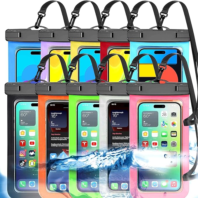 Up to 8.3" 10 Pack Multicolor Universal Waterproof Phone Pouch, Large Phone Waterproof Case Dry Bag, Protection Level: IP68, Outdoor Sports for Apple iPhone,Samsung,and More, Multicolor 10 Pack