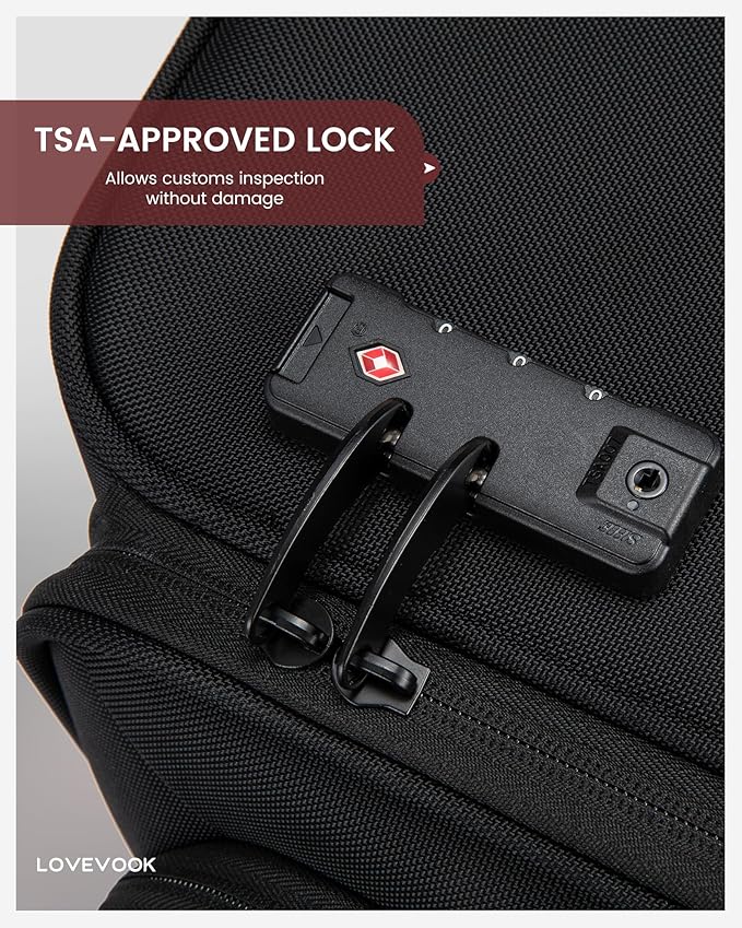 LOVEVOOK Business Softside Checked Luggage with 15.6/17.3 Inch Laptop Compartment, 24 Inch Checked Suitcase with Spinner Wheels, Large Capacity Luggage with TSA Lock for Business Trip Travel Red&Black