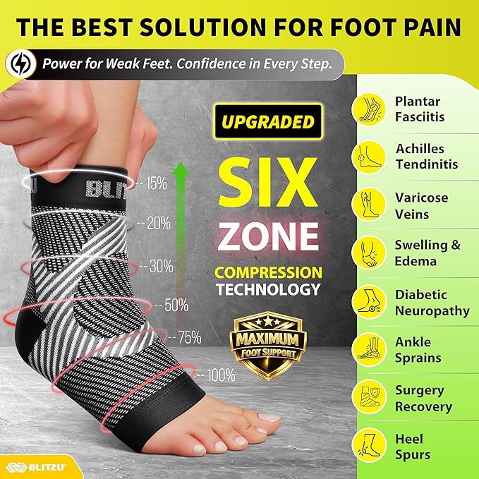 Compression Socks for Plantar Fasciitis, Achilles Tendonitis, Arthritis Relief, Ankle Brace Compression Sleeve with Foot Arch Support, Ankle Wrap for Women, Men, Swelling & Heel Pain Black S-M