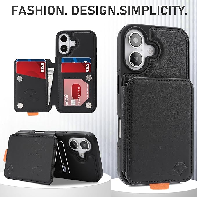 GUERNICA for iPhone 17 (6.1") Case Wallet with Card Holder, RFID Blocking Leather Protection, Shockproof Women Men Phone Case for Apple 17, Black
