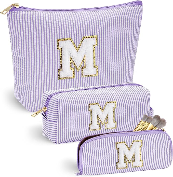 YOOLIFE Purple Cute Travel Makeup Bag - Preppy Makeup Sister Girlfriend Gifts Monogram Cosmetic Bags for Women Friend Birthday Gifts 10 11 12 13 14 15 Year Old Girl Gift M